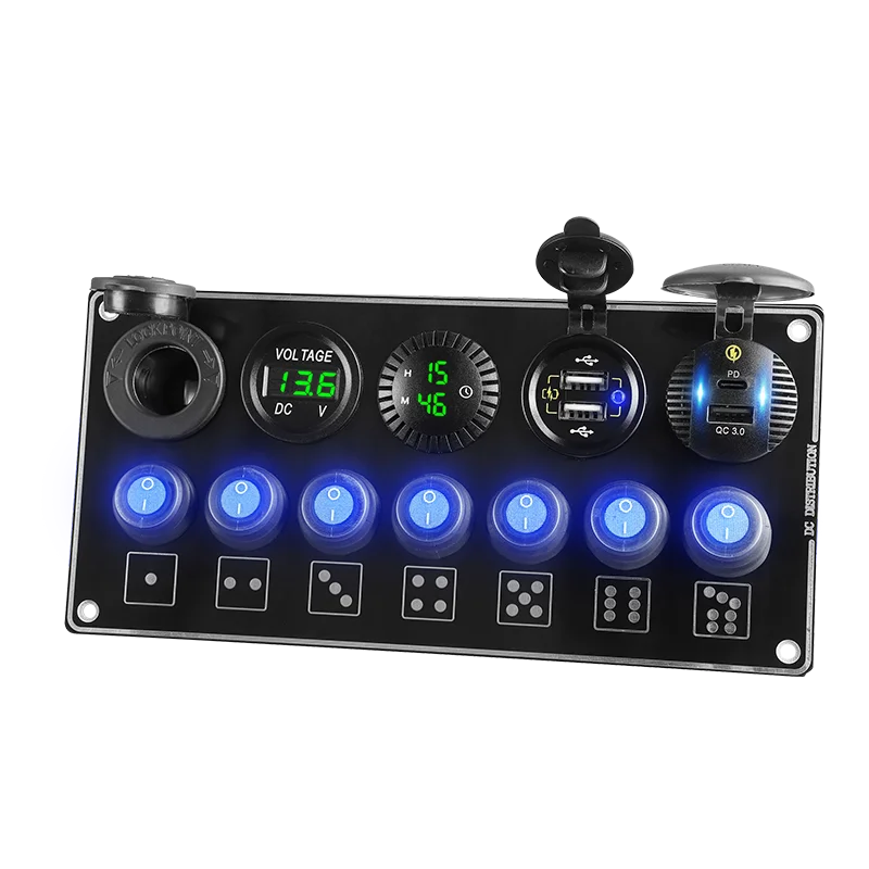 Panel QC-Cable de carga Usb tipo C, voltímetro de coche, adaptador a prueba de agua, cargador, alimentador para encendedor de cigarrillos, interruptor de palanca de enchufe