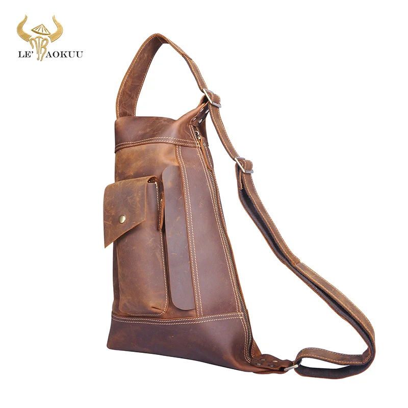 Trend Men Quality Crazy horse Leather Casual Fashion Crossbody Chest Sling Bag Design Travel One Shoulder Bag Daypack Male 2329