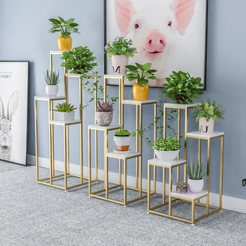 

Nordic Metal Plant Stand Indoor Iron Flower Stand Rack Marble Iron Garden Stand for Living Room Balcony Decor Metal Floor Shelf