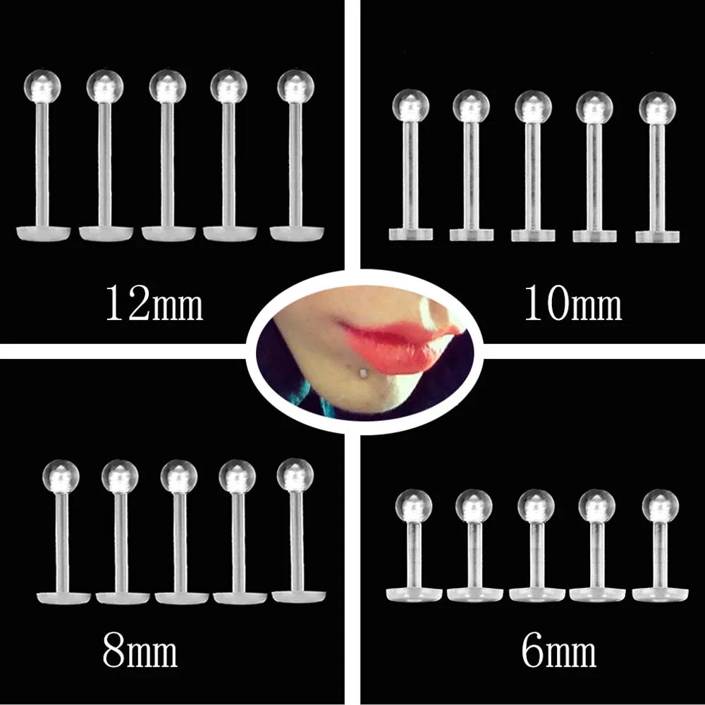 10pcs 16g Clear Acrylic Bioflex Tragus Retainer Lip Rings Nose Studs
