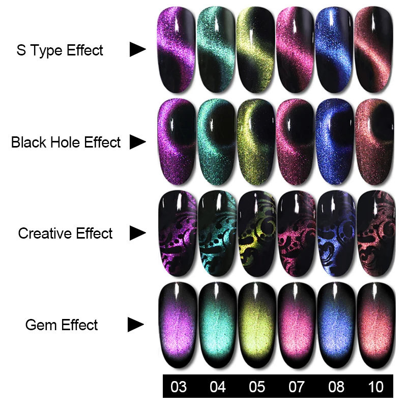 Günstig 6 teile satz Glück Farbe 9D Magie Chamäleon Katzenauge Nagel Gel Polish UV Gel Lack Laser Holographische Glitter Gel tränken Weg Von Kunst Kits