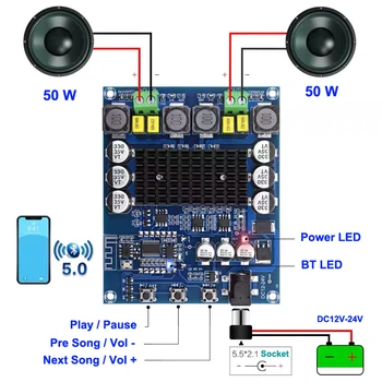 

2*50W Bluetooth 5.0 TPA3116D2 NE5532 Preamplifier Power Amplifier Board Preamp Stereo Dual Channel TPA3116 Audio Stereo Amp