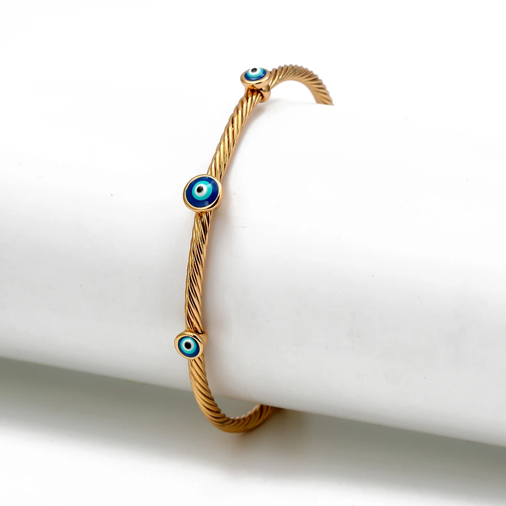 Lucky Eye Dropping Oil Turkish Evil Eye Bangle Bracelet Gold Silver Color Bangles Gifts Women Men Fashion Jewelry EY6761