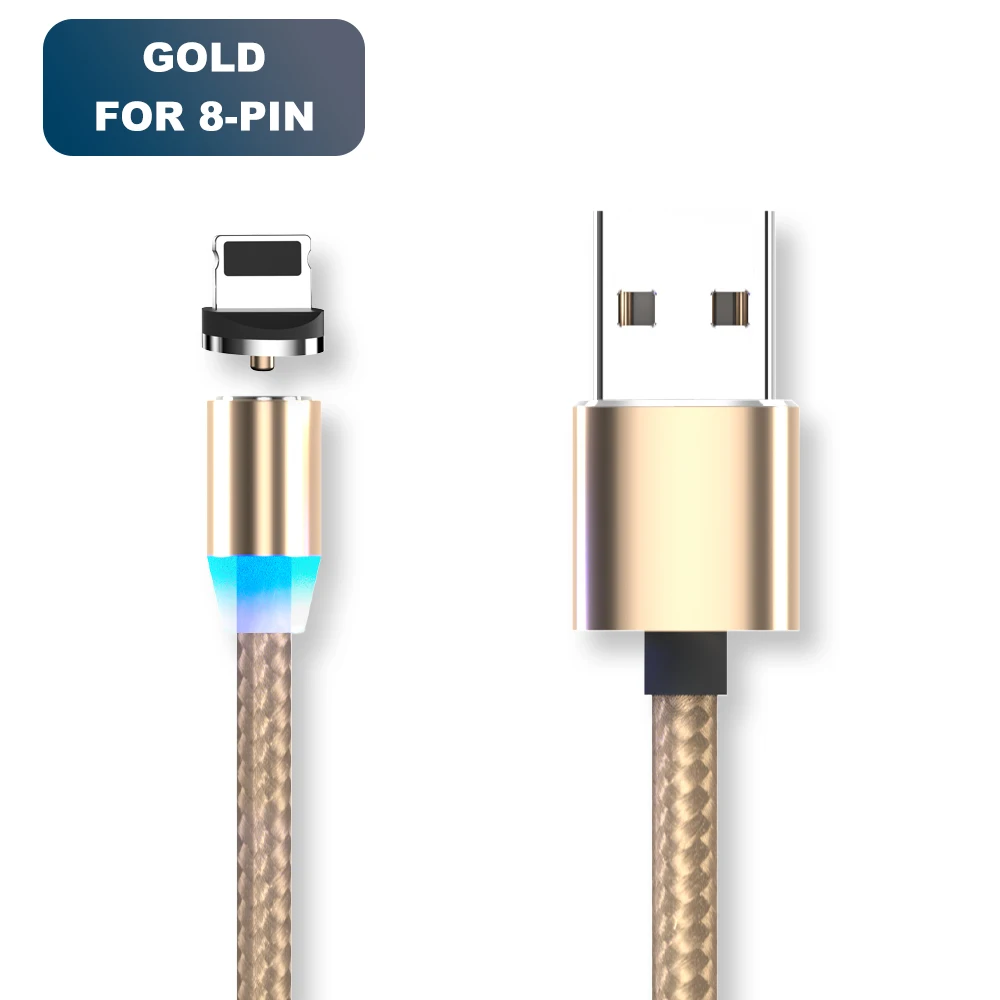 Vanniso 1 м 2 м Магнитный USB кабель для iPhone X samsung xiaomi магнитное зарядное устройство Micro usb type C мобильный телефон Быстрая зарядка USB шнур - Цвет: Gold  for  iphone