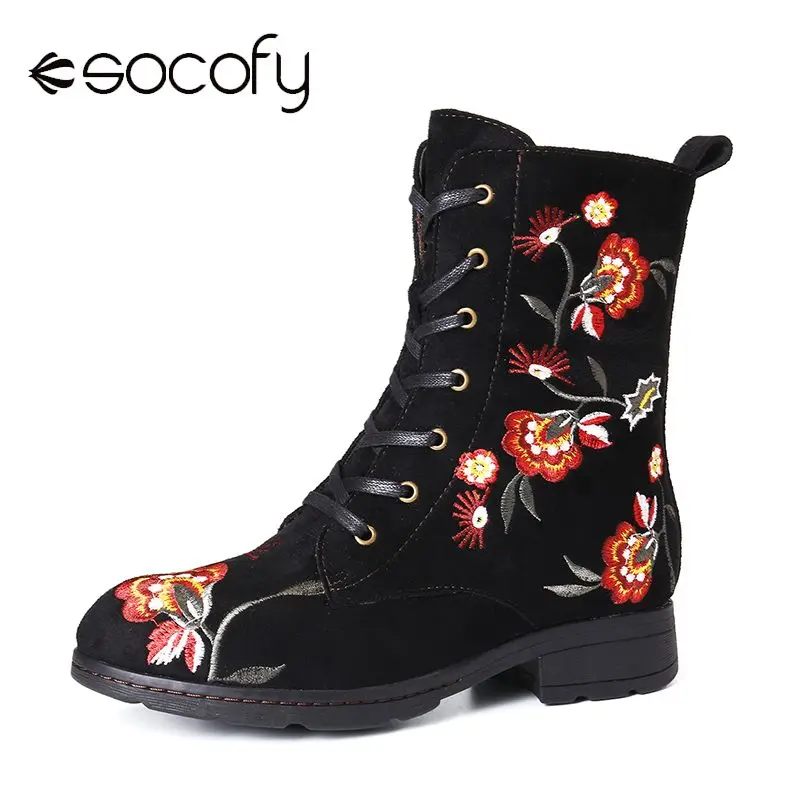 embroidered flat boots