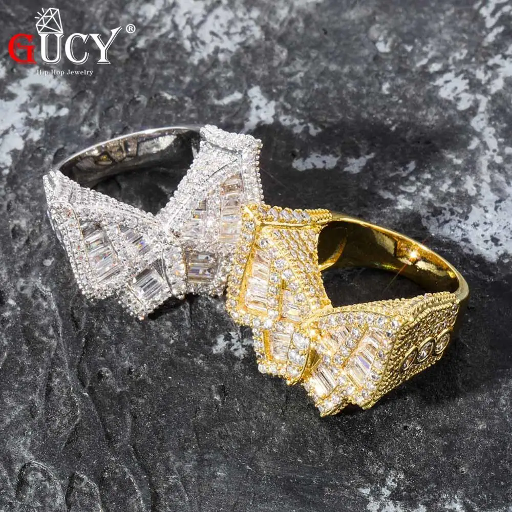 

GUCY Hip Hop Butterfly Ring Micro Pave Cubic Zircon All Iced Out Gold Silver Color Plated Rings Fashion Jewelry For Men Gift