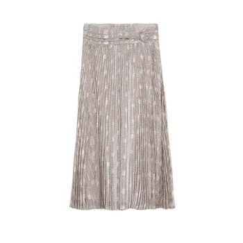 

Women's Pleated Midi Skirt Print High Waist Casual Lady Skirt 2020 Spring Summer