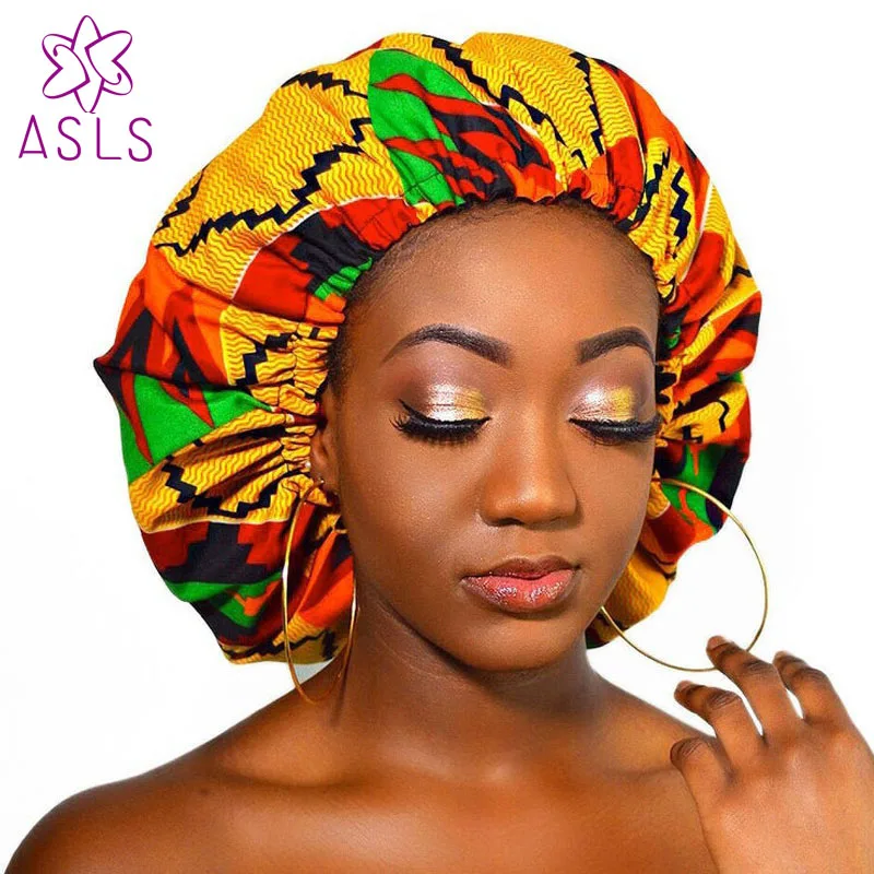 

New Extra large Satin Lined Bonnets Double layer women African pattern print fabric bonnets Night Sleep Hat Hair accessories