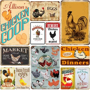 

Chicken Plaque Metal Vintage Tin Sign Pin Up Decor Metal Signs Vintage Bar Decoration Metal Poster Pub Classical Plate Plaque