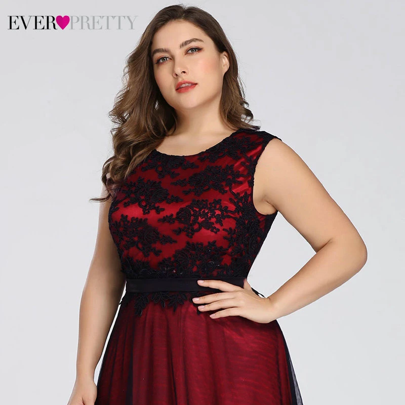 Plus Size Burgundy Prom Dresses Long Ever Pretty A-Line Lace Sleeveless Sashes Prom Dresses for Women Elegant Party Gowns 2020