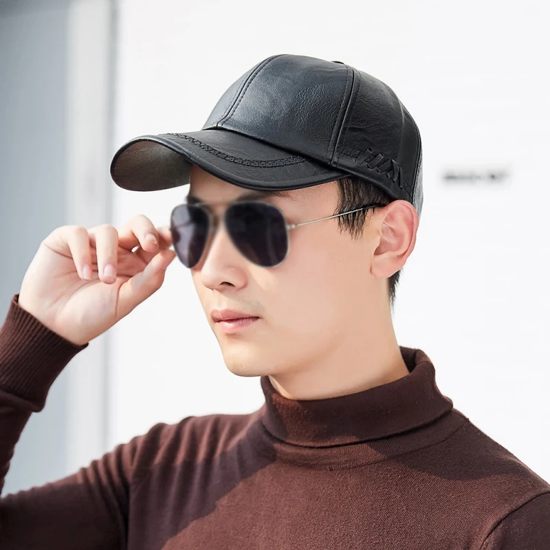

Spring Autumn Fall Winter Cap PU Leather Baseball Cap Men Snapback Hat Fashion Casual Men's Trucker Cap Round Top Hat Sportswear