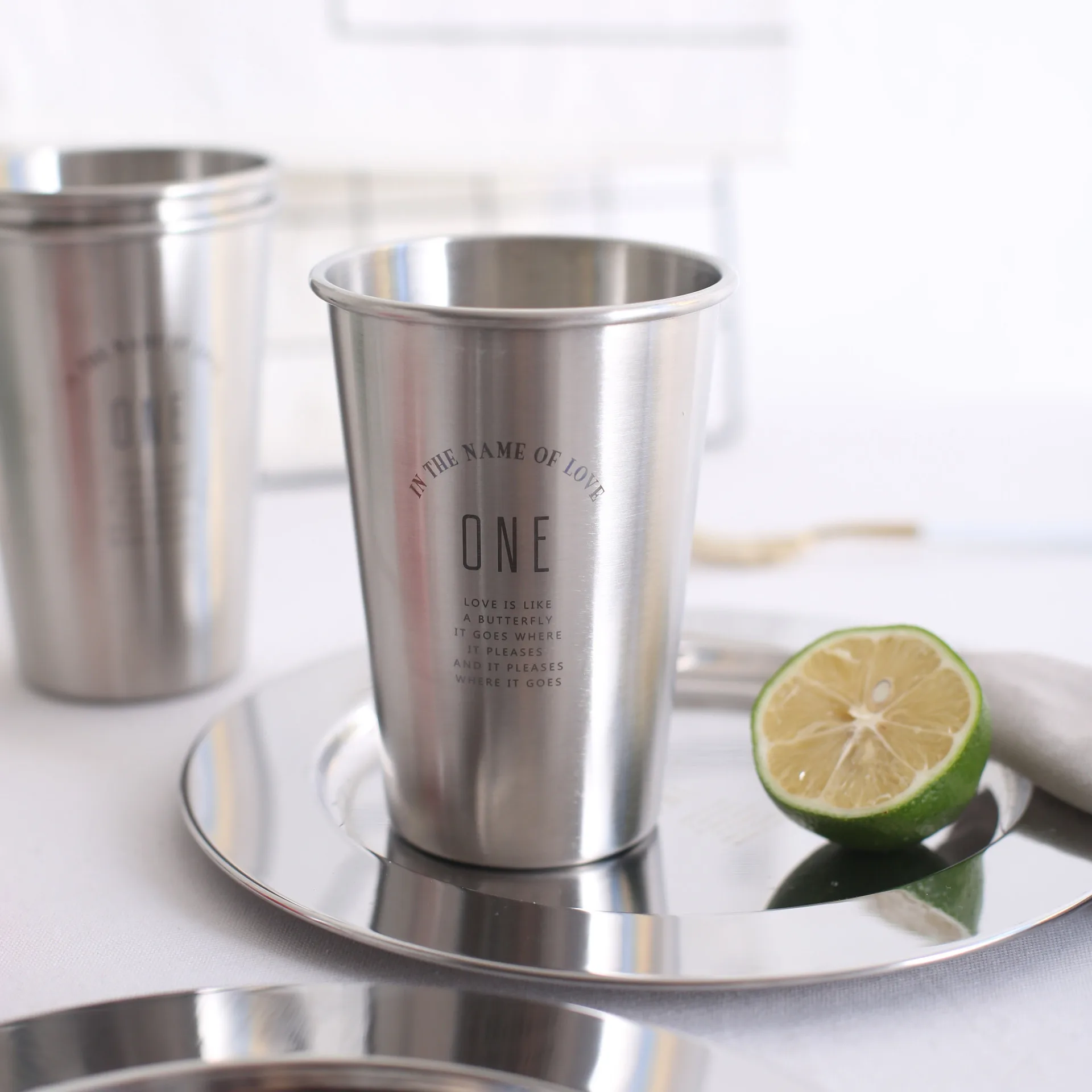 

Silver 304 Stainless Steel Coffee Mug Set Breakfast Milk Fruit Juice Beer Cup Bread Fruit Dish Sauce Durable Metal Cup 1PCS