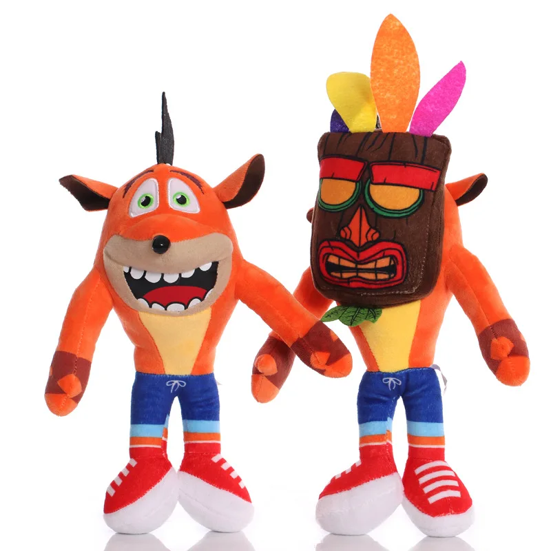 2pcs/set Crash Bandicoot Plush Toys Cartoon Animal Aku Aku Crash Dolls 26cm For Children Toy Christmas Gift
