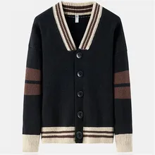 Модный брендовый хит осенне-зимний мужской свитер с v-образным вырезом на пуговицах в полоску с длинным рукавом мужской свитер-кардиган уличная одежда M-3XL