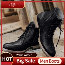 Мужская кожаная Уличная Повседневная обувь на шнуровке на низком каблуке; высокие однотонные мужские байкерские ботинки с круглым носком; ботинки в байкерском стиле
