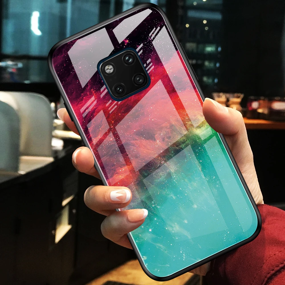 OTAO Gradient Tempered Glass Case For Huawei Mate 30 20 Pro P30 P20 Lite Marble Back Cover Honor 10 9X TPU Bumper Coque | Мобильные