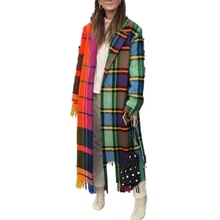 Liva девушка для женщин осень зима плед Длинные пальто мода дамы шерсть пальто элегантный офис OL Тренч