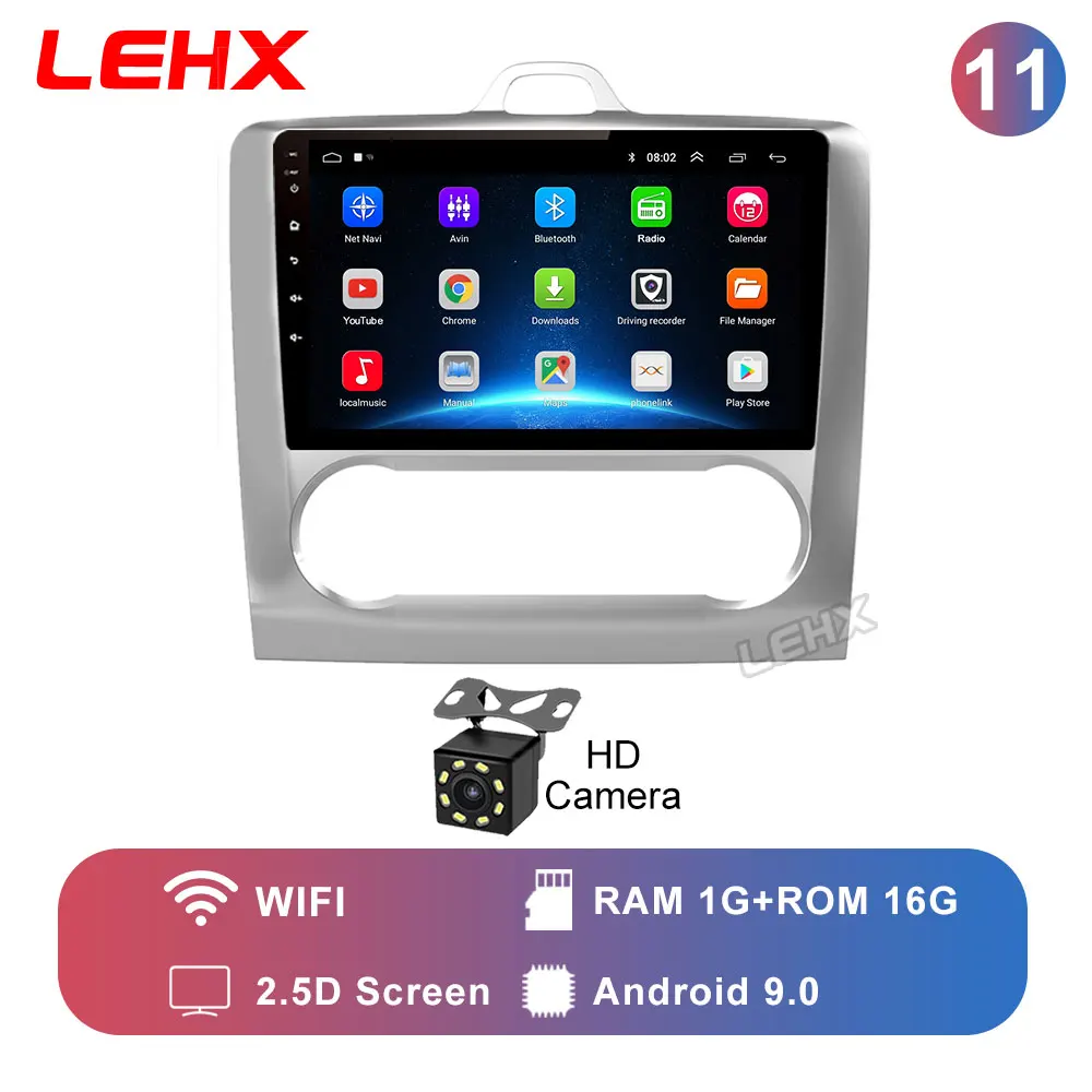 FOCUS-Z-16-CAM LEHX 2 DIN 9 дюймов Android 9,0 gps навигация Сенсорный экран четырехъядерный автомобиль радио для Ford Focus Exi AT2004 2005 2006 2007 2008-2011 - Цвет: FOCUS-Z-16-CAM