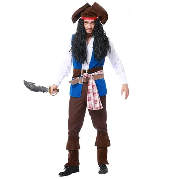 

Free Shipping!Mens Ahoy Matey High Seas Pirate Costume Adult Buccaneer Captain Fancy Dress Jack Sparrow Cosplay outfit