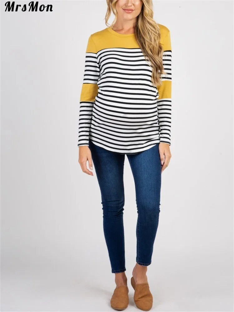 maternity dresses Pregnant dress gravida dress maternity dresses Round collar striped T-shirt hotel del luna maternity clothing