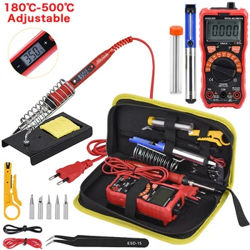 

Soldering iron kits 80W 220V Adjustable Temperature Digital Multimeter Auto Ranging LCD solder iron tips welding rework tools