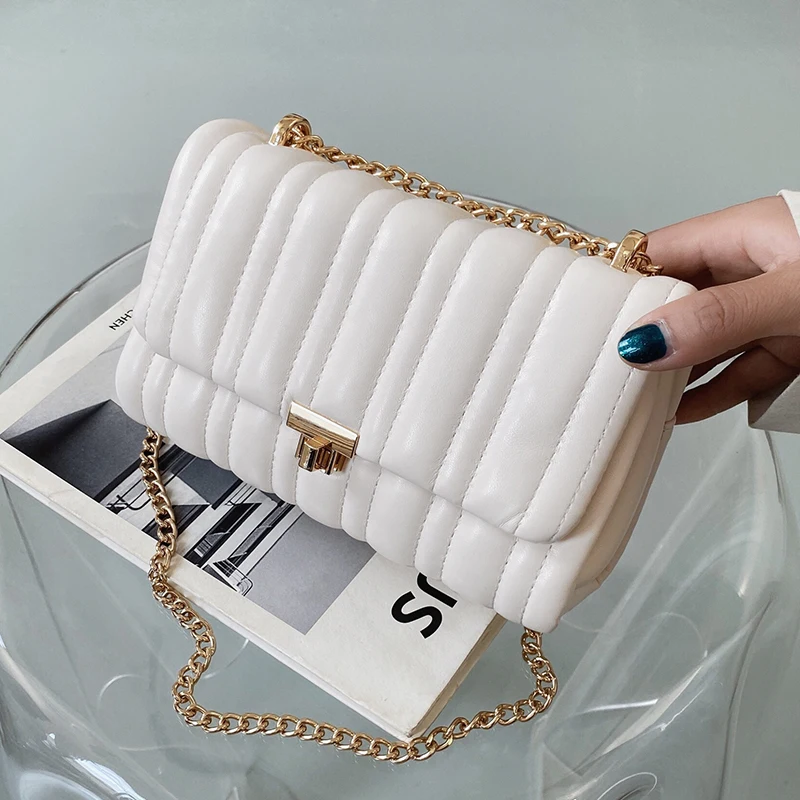 Trending Chain PU Leather Crossbody Bags For Women 2021 Winter Simple Branded Shoulder Handbags Female Designer Hand Bag