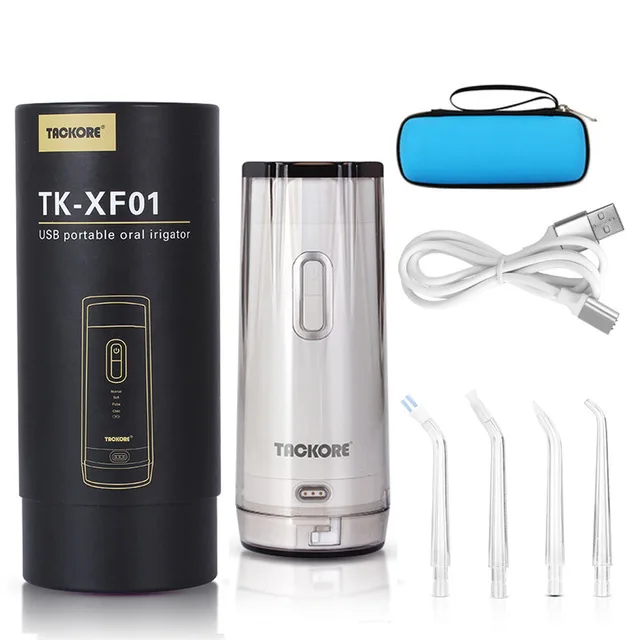 Портативный складной электрический ирригатор для полости рта Tackore, usb зарядка, ирригатор для полости рта, водный Флоссер, перезаряжаемый 200 мл+ 5 струйных наконечников - Цвет: Серый