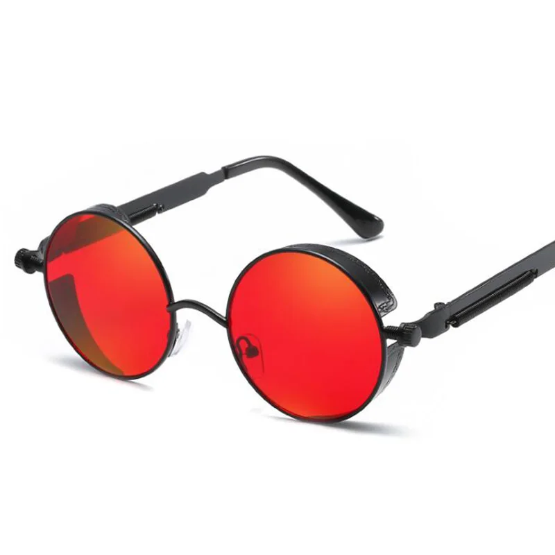 Black Red RBENN металлические круглые стимпанк Солнцезащитные очки для мужчин и женщин ретро брендовые дизайнерские панк очки винтажные солнцезащитные очки высокого качества UV400 - Цвет линз: Black Red