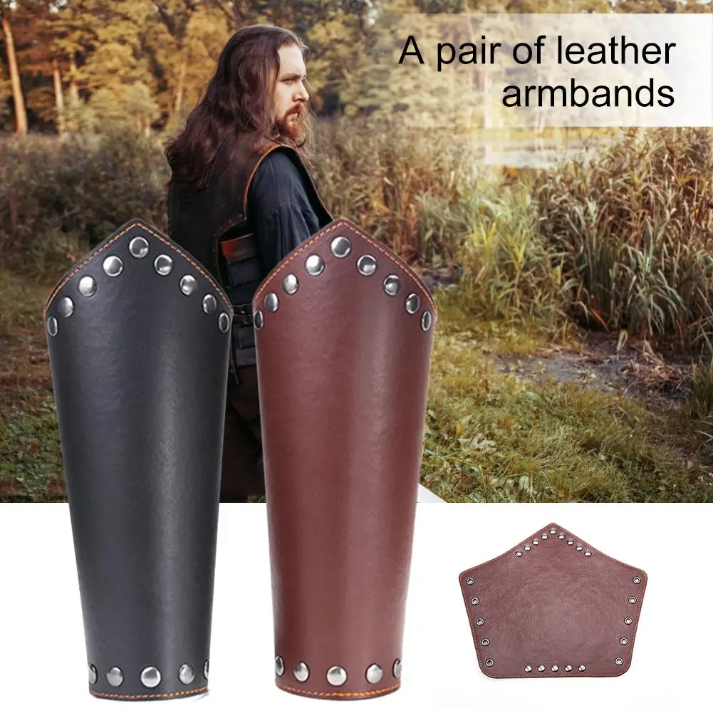 

Adjustable Faux Leather Arm Guards Medieval Knight Bracer Black/brown Wristband Role Playing Accessory For Halloween Christmas