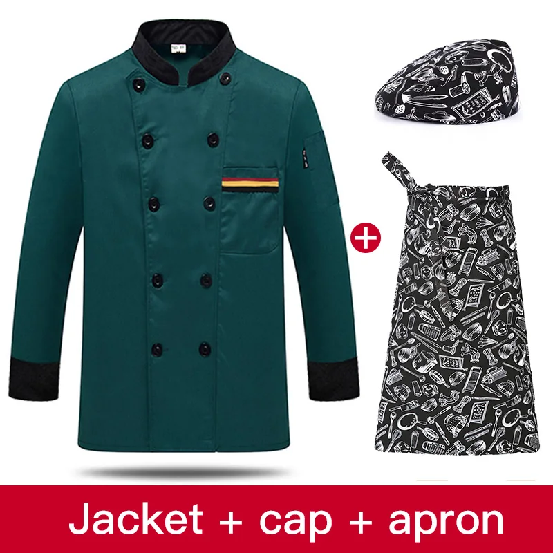 jacket cap apron Vkamoli, куртка шеф-повара с длинным рукавом, униформа для отеля, ресторана, ресторанного обслуживания, рубашка повара, оснастка, унисекс, пальто, одежда повара, Рабочая форма - Цвет: jacket cap apron