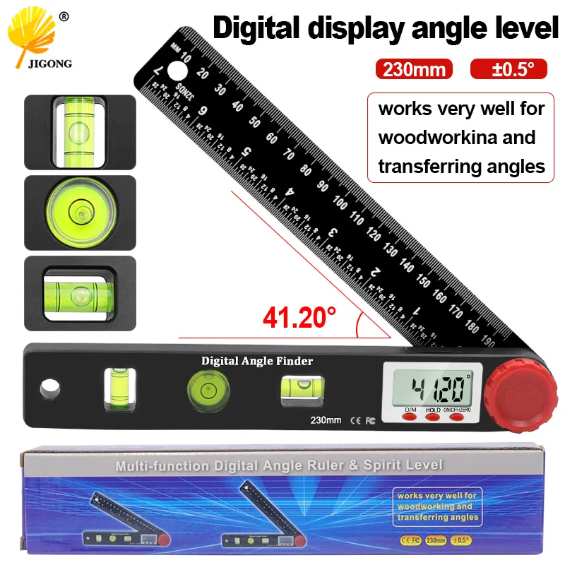 Digital Angle Protractor Angle Measuring Tool 230mm 4in1 Digital Protractor Angle Ruler Spirit Level Universal Level Ruler Woodworking Angle 360 Degree Protractor