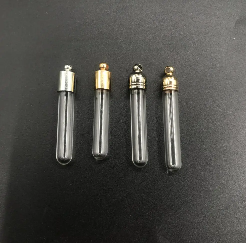 1/3/5/8/10/15pcs Tube shape glass Vial Pendant silver/gold color cap rice art name on craft mini bottle jars making |