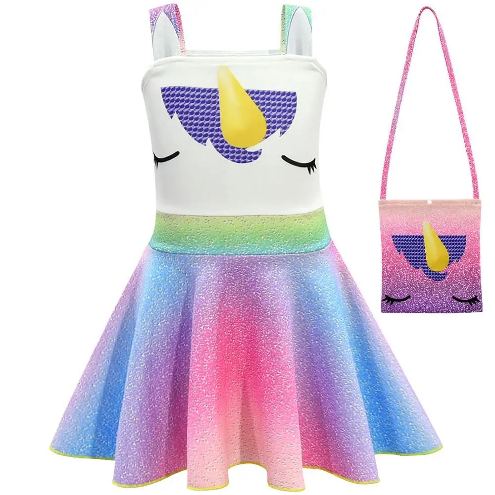 Unicorn Party Dress For Girls Elsa Anna Cosplay Costume Kids Halloween Animal Rainbow Dress Children Birthday Princess Dress