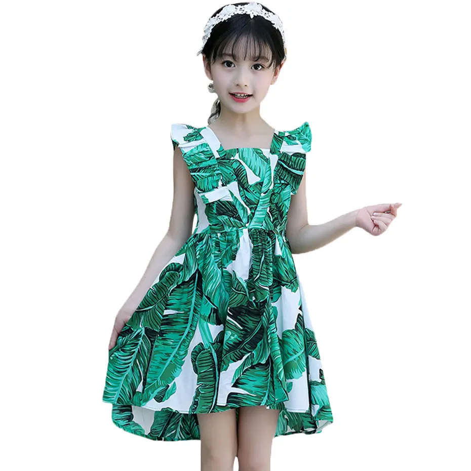 Dresses For Girls Printed Leaves Party Dress Summer Teenage Kids Casual Children's Clothing Girl 4 6 8 12 Years | Детская одежда и