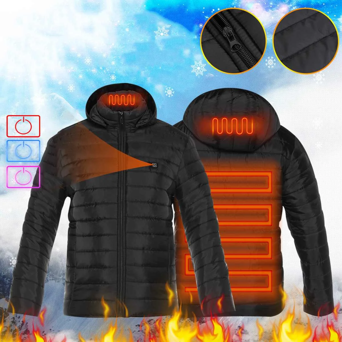 

USB Charger Heating Coat Electric Heated Warm Jacket Winter Thermal Clothing Carbon Fiber Instant Hot Down Jacket for Women Men