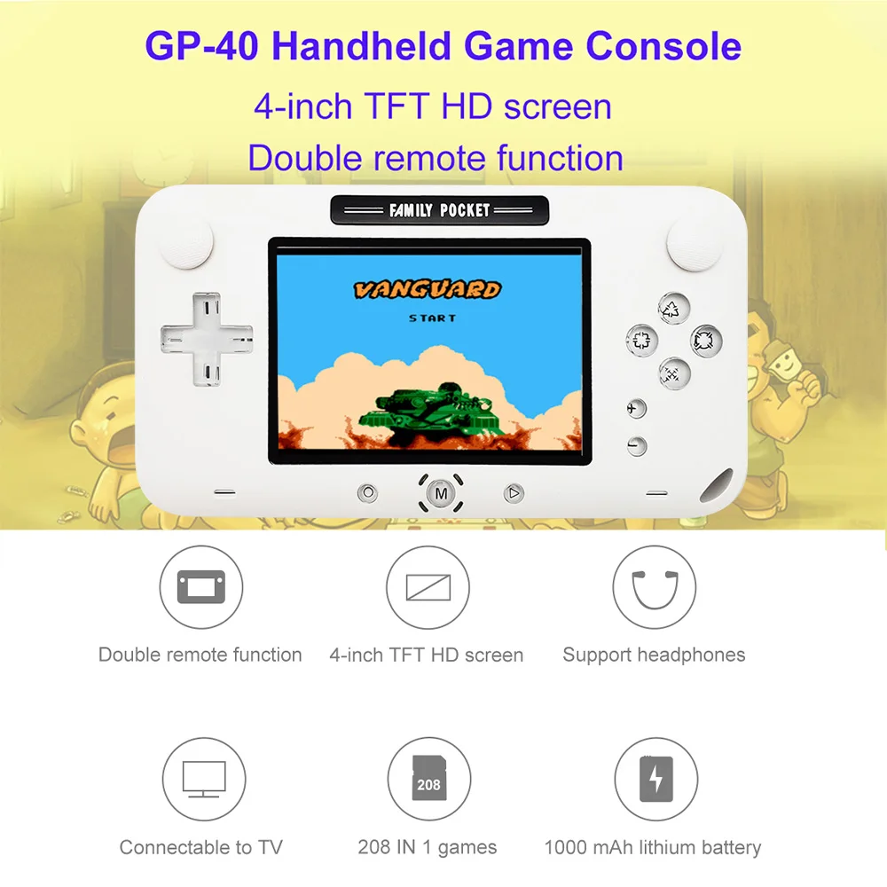 4,0 дюймов GP40 ностальгическая Игровая приставка консоль встроенный 208 NES игры TFT HD экран для детей подарок на день рождения