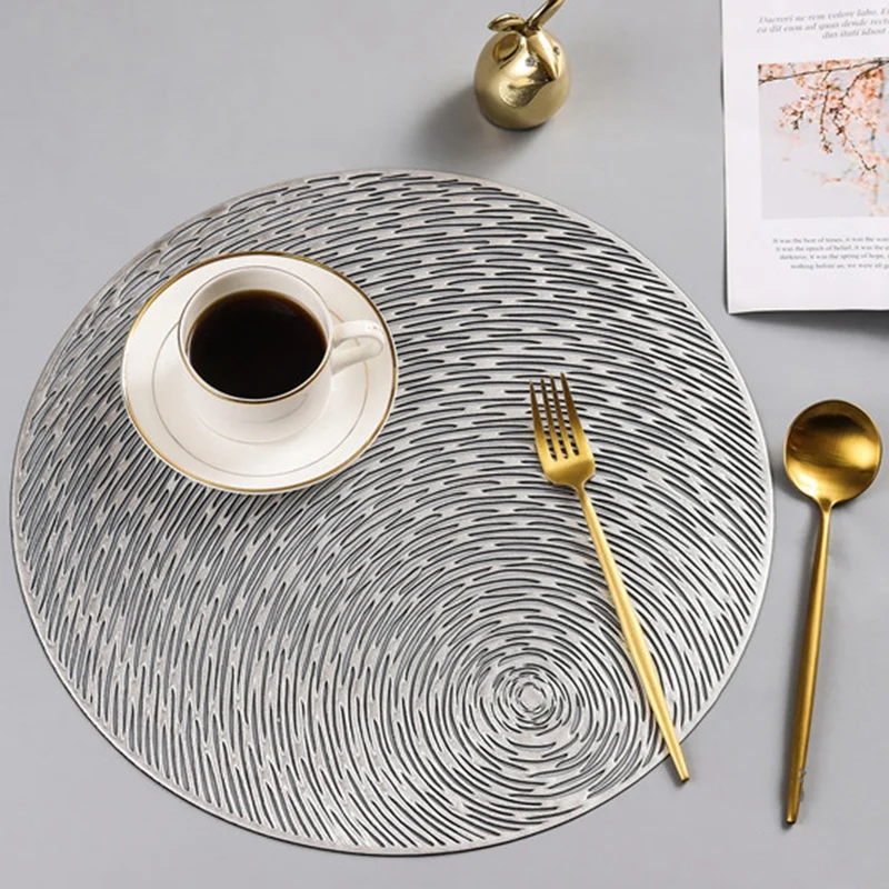 4Pcs PVC Placemats Round Hollow Waterproof Non Slip Table Mats Heat-Insulated Pad Coaster Home Wedding Decoration Dinner Placema