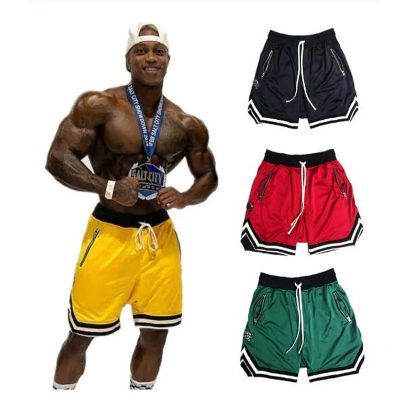 Men Summer Fitness Shorts Gyms Bodybuilding Workout Joggers Male Loose Breathable mesh Short Pants Man Casual Beach Sweatpants