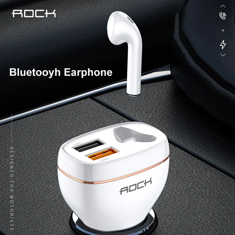 ROCK B401 Bluetooth Earphone & QC Fast USB Car Charger Digital Aluminium Alloy quick Charging