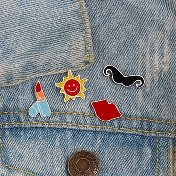 

Women Brooch Cartoon Sun Lipstick Lips Moustache Creative Enamel Lapel Pins Jackets Denim Backpack Button Pin Badges Accessories