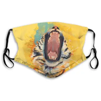 

Fillter Cloth for Men Tiger Yawning Washable Windproof Cloth Replaceable Ear Loops for Cycling Double Protection