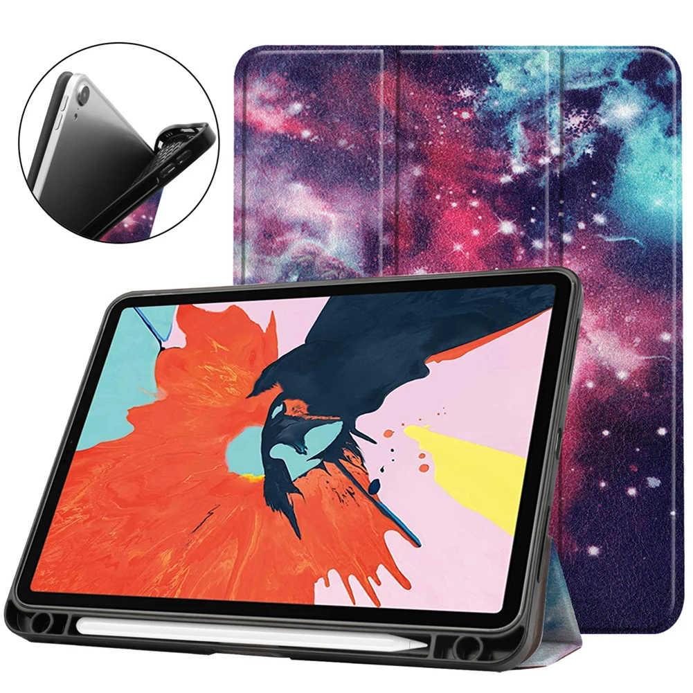 

TPU Tablet Case Stand for iPad Air4 10.9inch 2020 Kids Shockproof Painted Leather Case with Pen Slot Holder Auto Wake up/Sleep