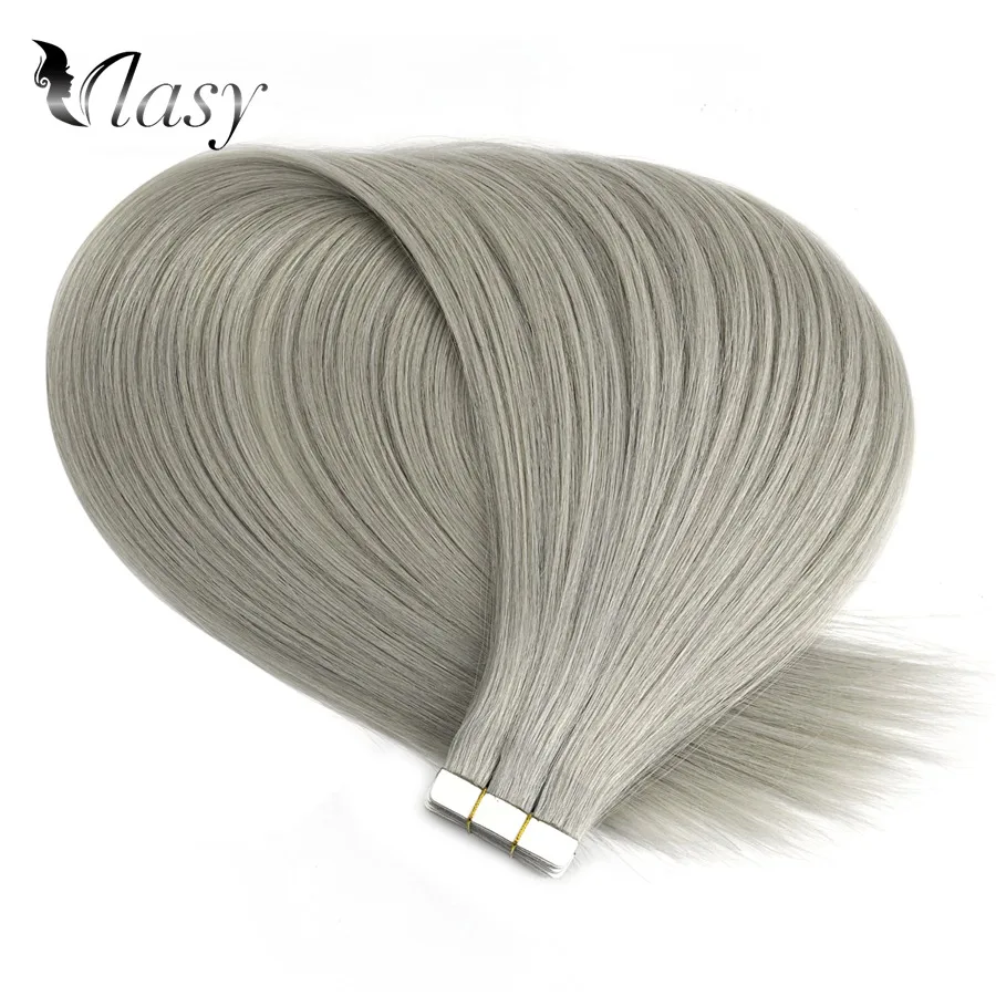 Vlasy 1" 20" 2" прямые волосы remy для наращивания серого цвета, двойные нарисованные волосы для наращивания на ленте