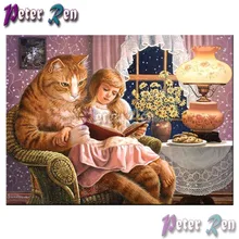 5d Diamond Painting Cross Stitch embroidery Cat and girl reading picture DIY full Square\Round Artist Home Decoration Gifts 5d Diamond Painting Cross Stitch embroidery Cat and girl reading picture DIY full Square\Round Artist Home Decoration Gifts