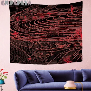 

red terraces wall hanging Hippie mountain Tapestries Psychedelic artical moon Wall carpet black Abstract art gobelin Home Decor