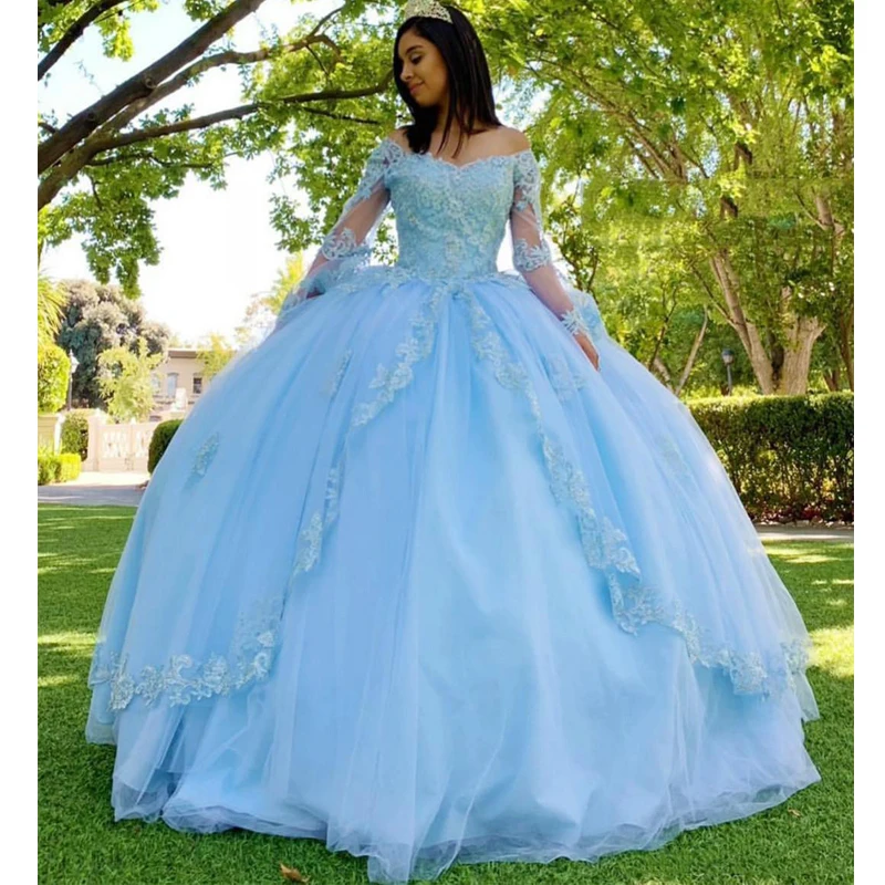 Роскошный светильник бальное платье небесно голубого цвета Quinceanera платья с