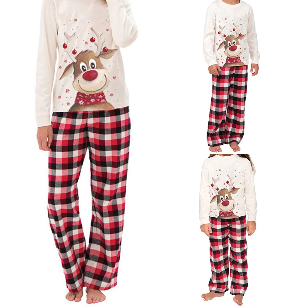 CYSINCOS/семейные рождественские пижамы с принтом рождественского оленя; Семейные комплекты для взрослых, женщин и детей; рождественские пижамы; Семейный комплект - Цвет: A