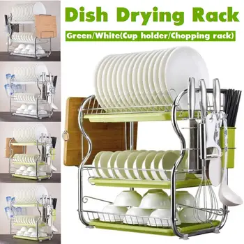 

3 Tiers Dish Drying Rack Kitchen Washing Holder Basket Plated Iron Kitchen Knife Sink Dish Drainer Drying Rack Organizer