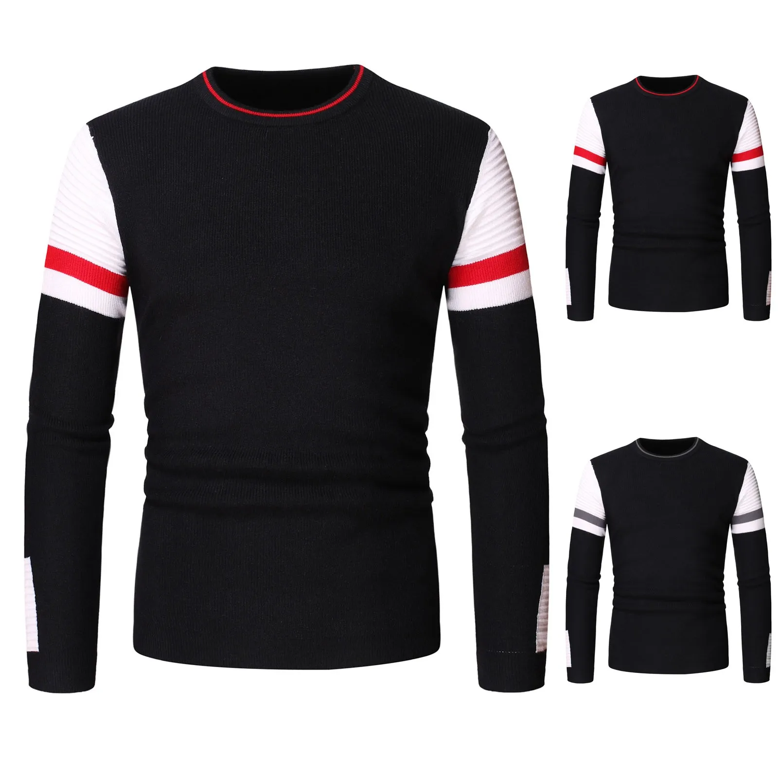 Men's Round Neck Sweater Knitted Pullover Color Block Sweater Pullover Top Autumn And Winter Fashion Warm Sweater Кардиган 1