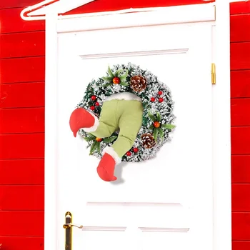 

Christmas Wreath Thief Stole Christmas Garland Decorations Stuffed Legs Toy Doll for Xmas Tree Front Door Window Festival Decor/